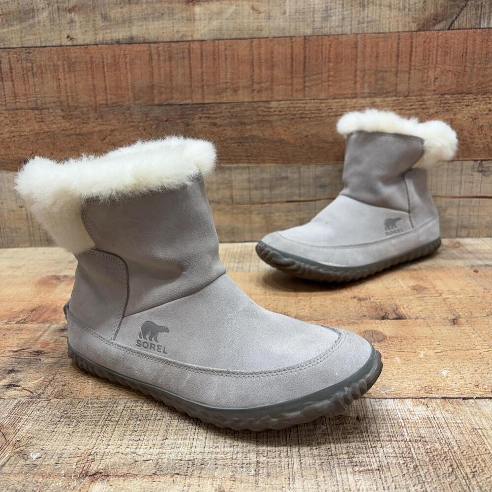 Sorel Boots Womens Size 8 Gray Suede Ankle Shearling Lined Pull On Winter NL3073